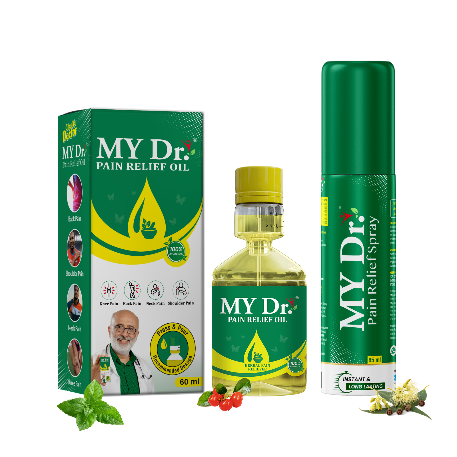 MY Dr. Pain Relief Combo – Ayurvedic Oil 60ml + Spray 85ml | Pack of 1