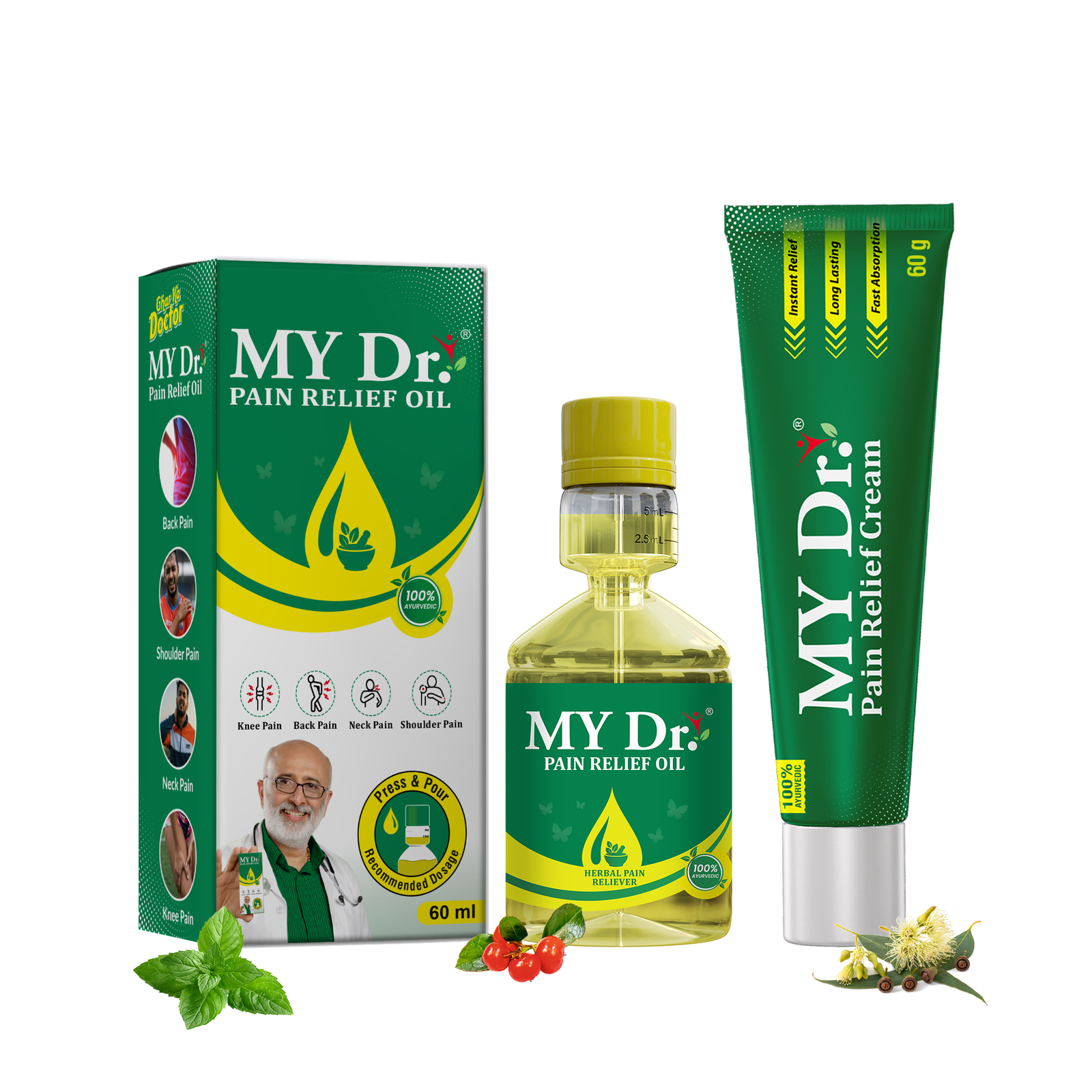 MY Dr. Pain Relief Combo – Ayurvedic Oil 60ml + Cream 60g | Pack of 1