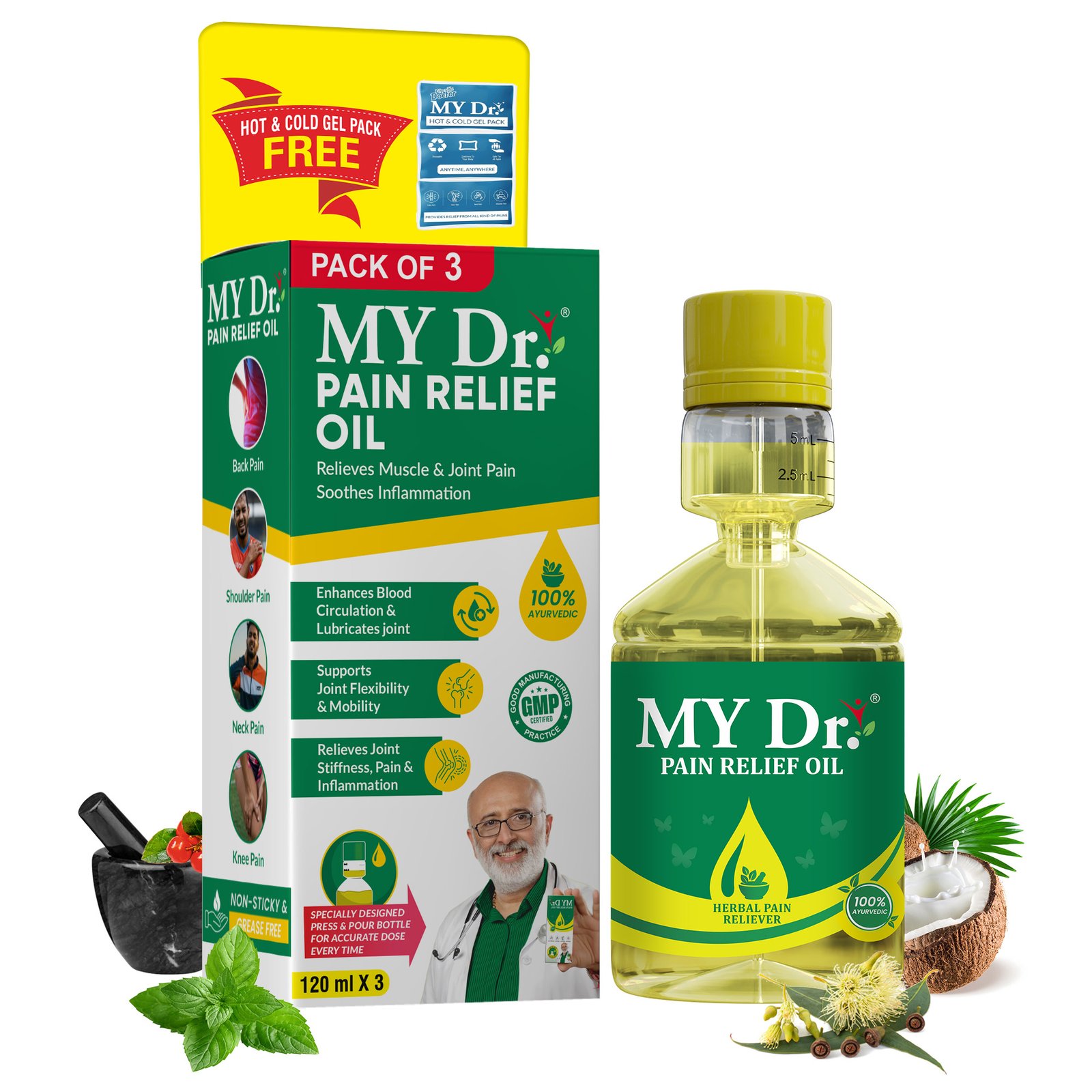 MY Dr. Pain Relief Oil – Ayurvedic Joint, Knee, Back & Muscle Pain Relief | 120ml | Pack of 3