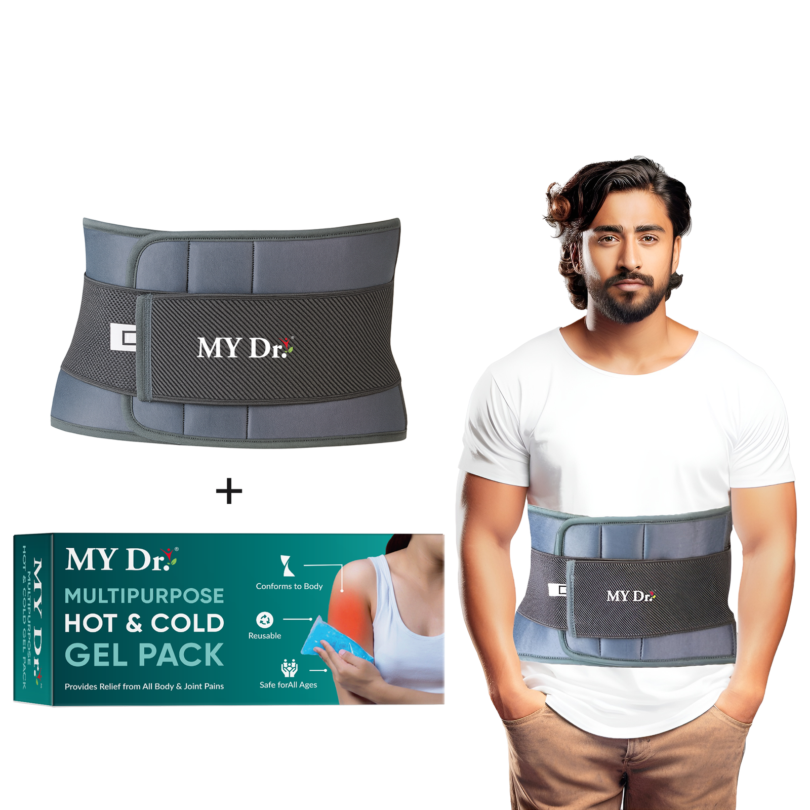 MY Dr. Lumbar Sacral Belt – Size L | Hot & Cold Gel Pack | Pack of 1