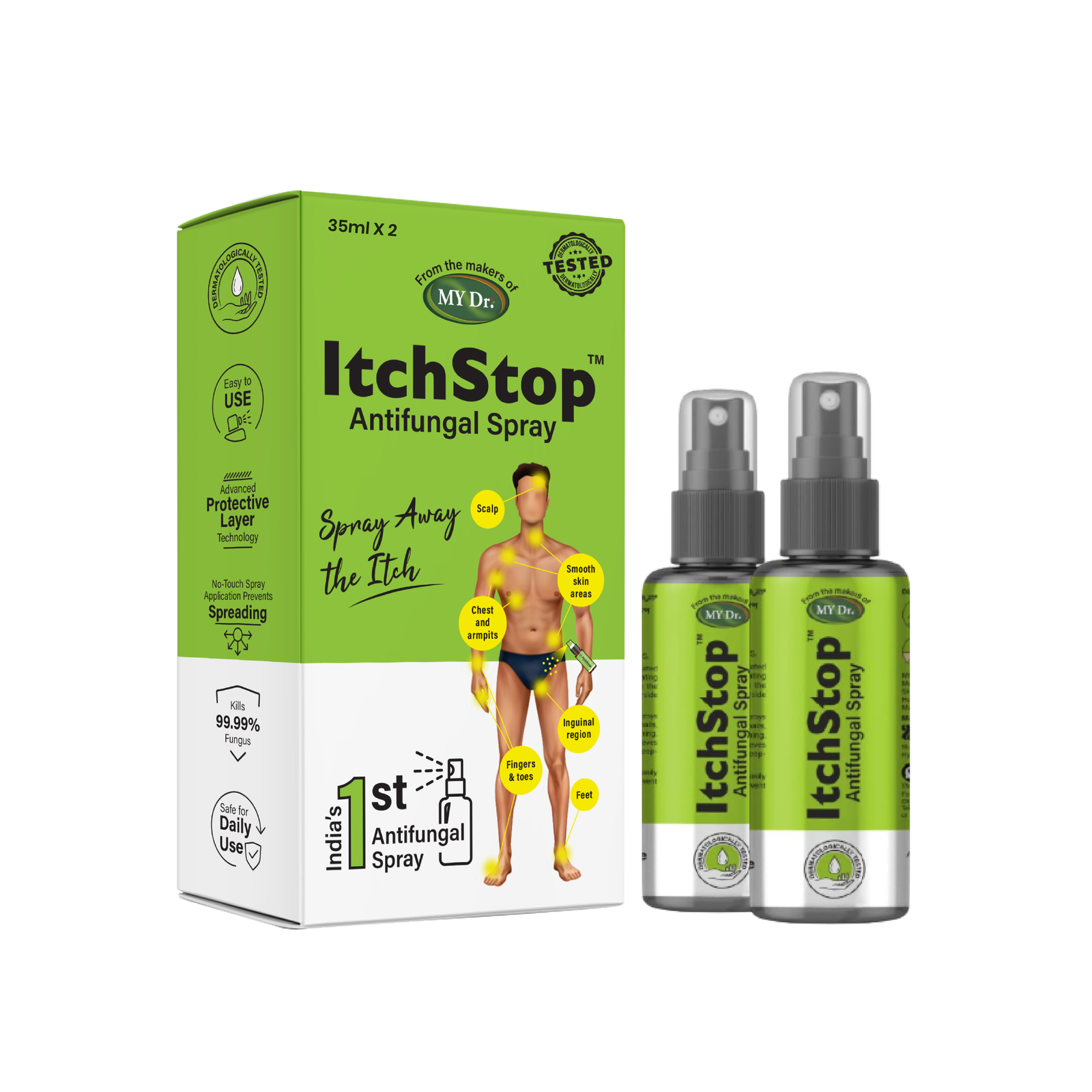 ItchStop Antifungal Spray for Men & Women – Daily Use, Quick-Dry Formula | Pack of 2