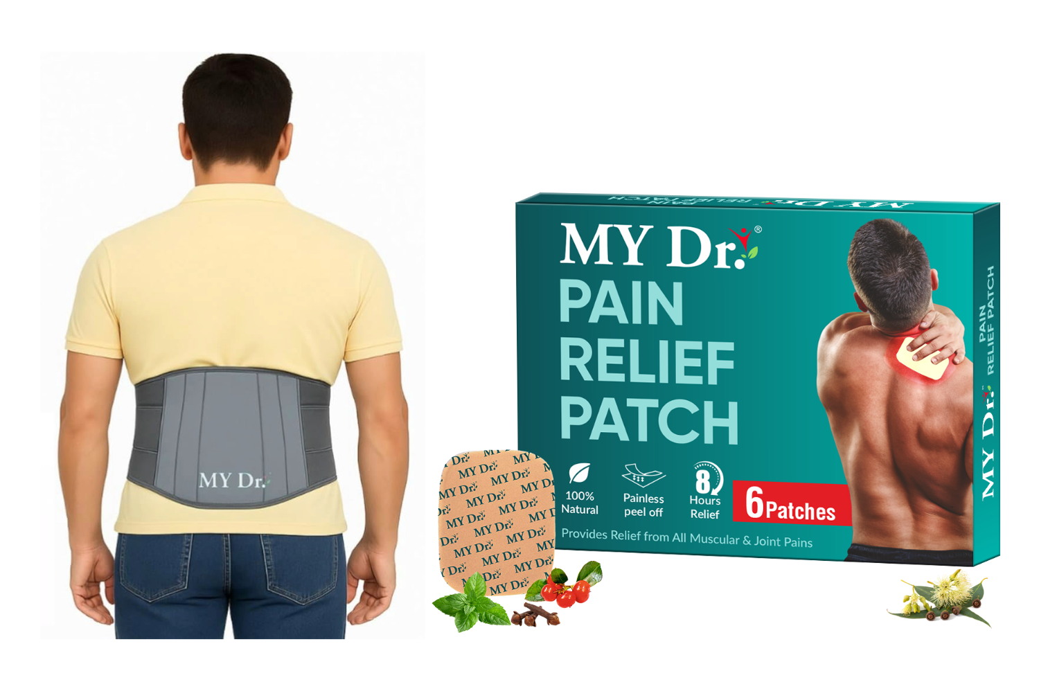 MY Dr. Lumbar Sacral Belt – Size M | 6 Free Pain Relief Patches | Pack of 1