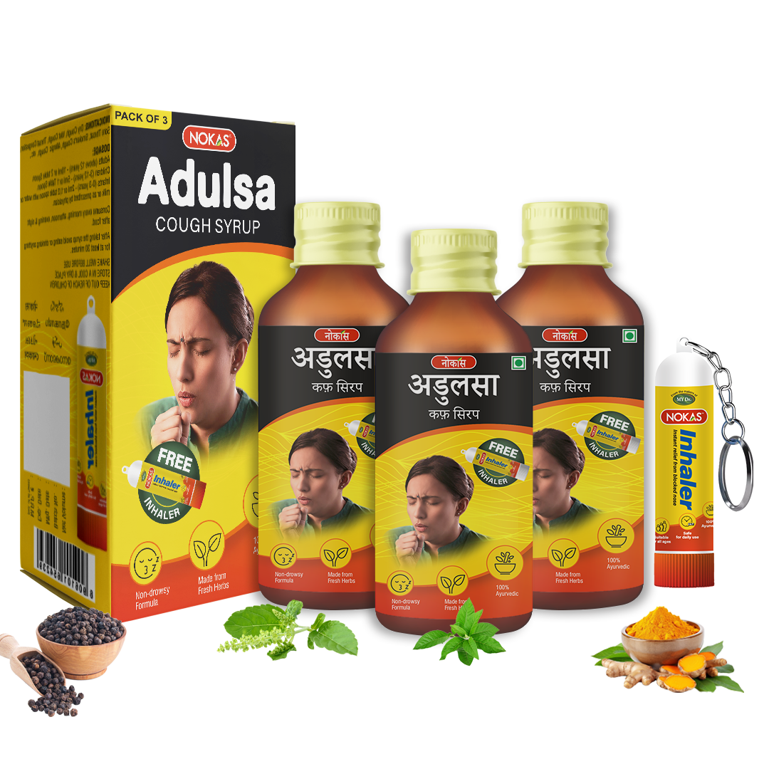 MEDMANOR No-Kas Adulsa Ayurvedic Cough Syrup – Sore Throat & Chest Congestion Relief | 100ml | Pack of 3