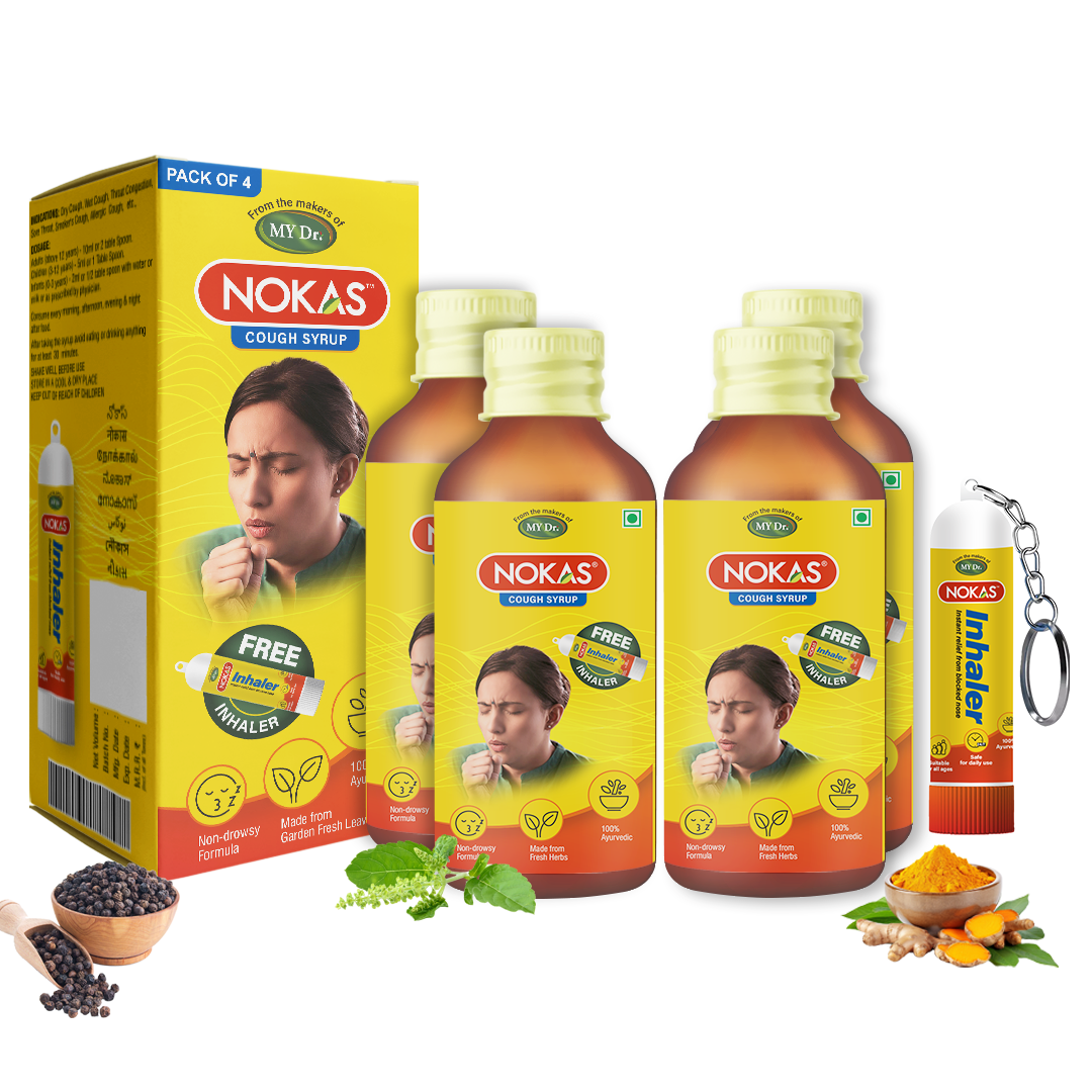 MEDMANOR No-Kas Ayurvedic Cough Syrup – With FREE Inhaler | 100ml | Pack of 4