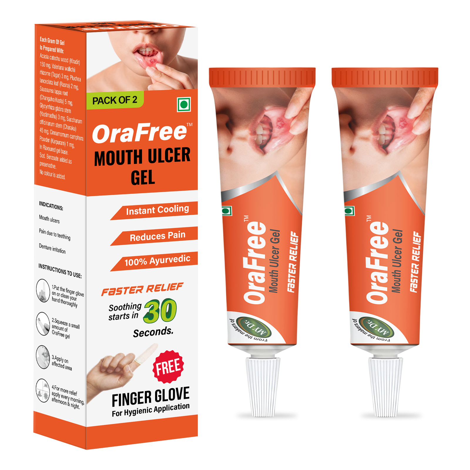 Orafree Ayurvedic Mouth Ulcer Gel – Fast Pain Relief for Canker Sores & Gum Inflammation | 10g | Pack of 2