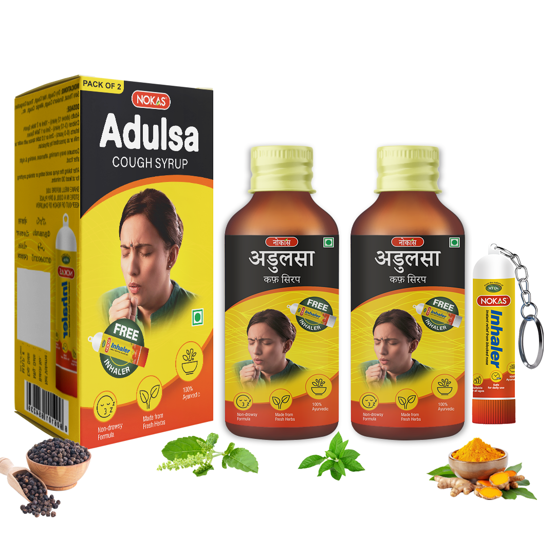 MEDMANOR No-Kas Adulsa Ayurvedic Cough Syrup – Sore Throat & Chest Congestion Relief | 100ml | Pack of 2