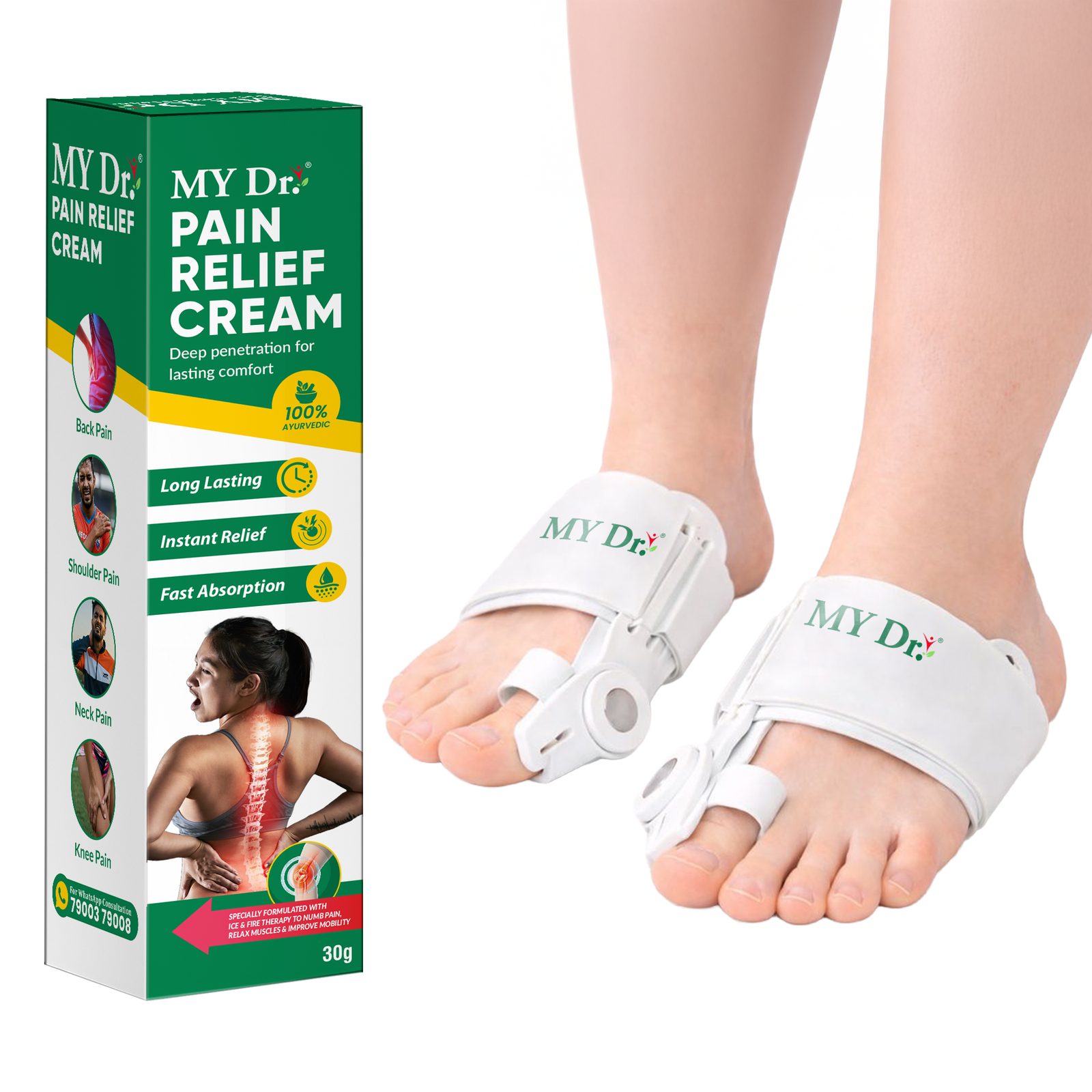 MY Dr. Bunion Splint & Toe Corrector for Men & Women | Pack of 2  With 30g Pain Relief Cream