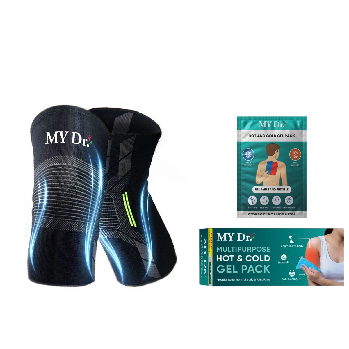 MY Dr. Compression Knee Cap – Size L | Pair With Free Hot & Cold Gel Pack