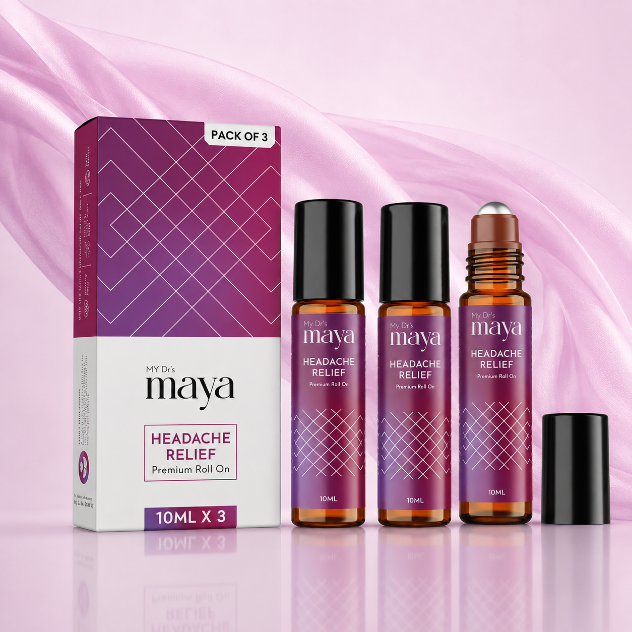 Maya Aromatherapy Headache Relief Premium Roll On – 100% Natural | 10ml | Pack of 3