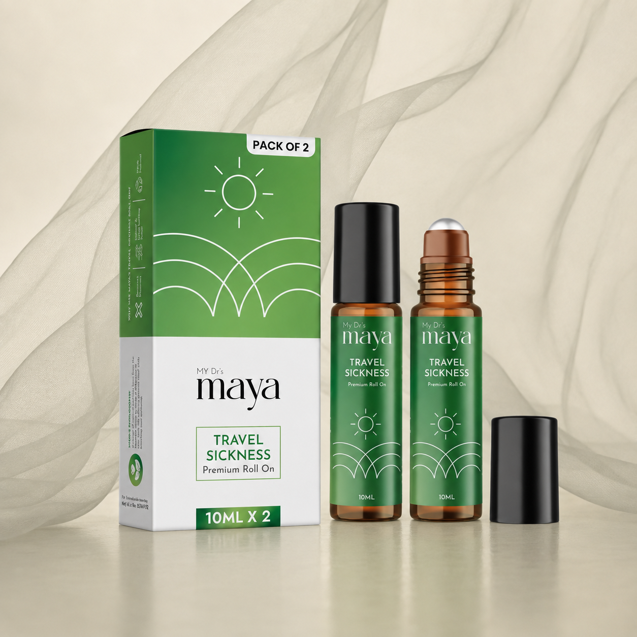 Maya Travel Sickness Relief Roll On – 100% Natural, Anti-Nausea | 10ml | Pack of 2