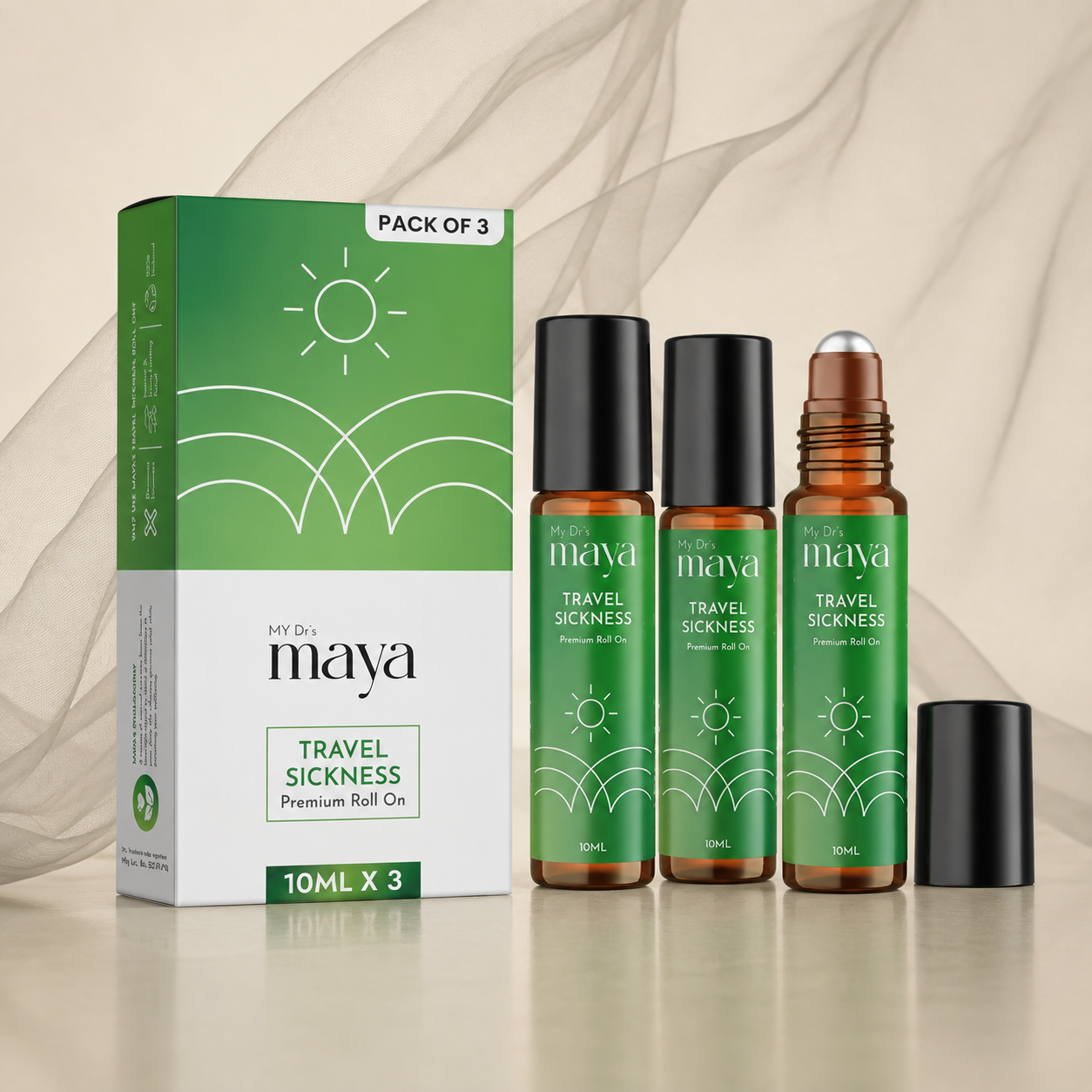Maya Travel Sickness Relief Roll On – 100% Natural, Anti-Nausea | 10ml | Pack of 3