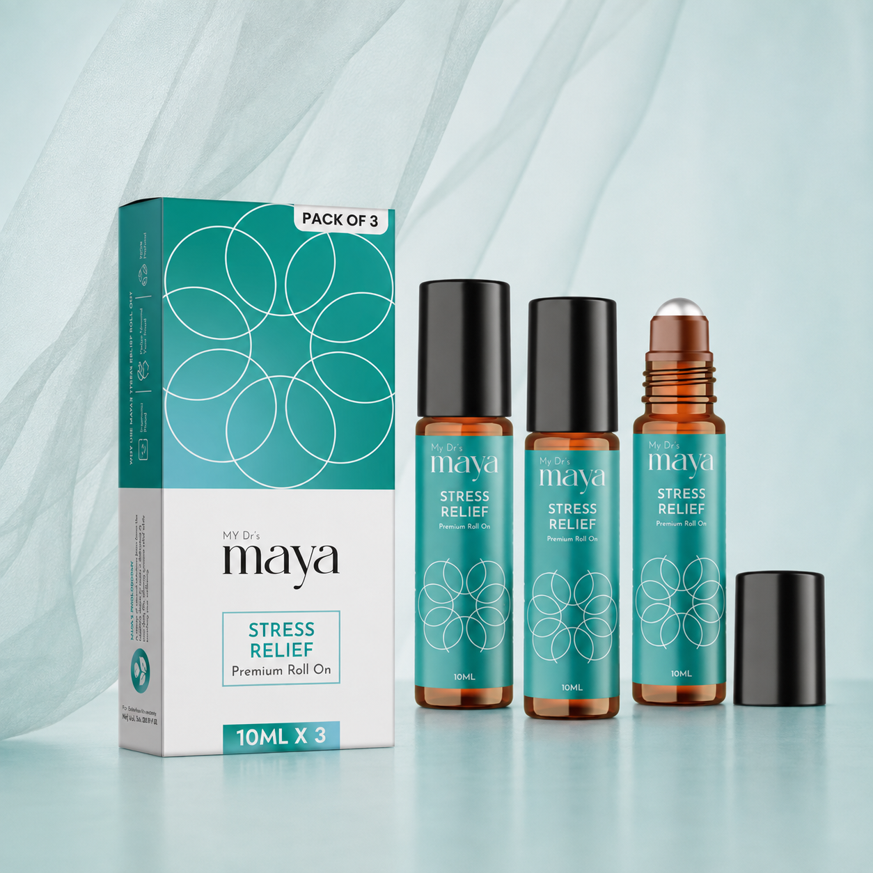 Maya Aromatherapy Stress Relief Premium Roll On – 100% Natural | 10ml | Pack of 3