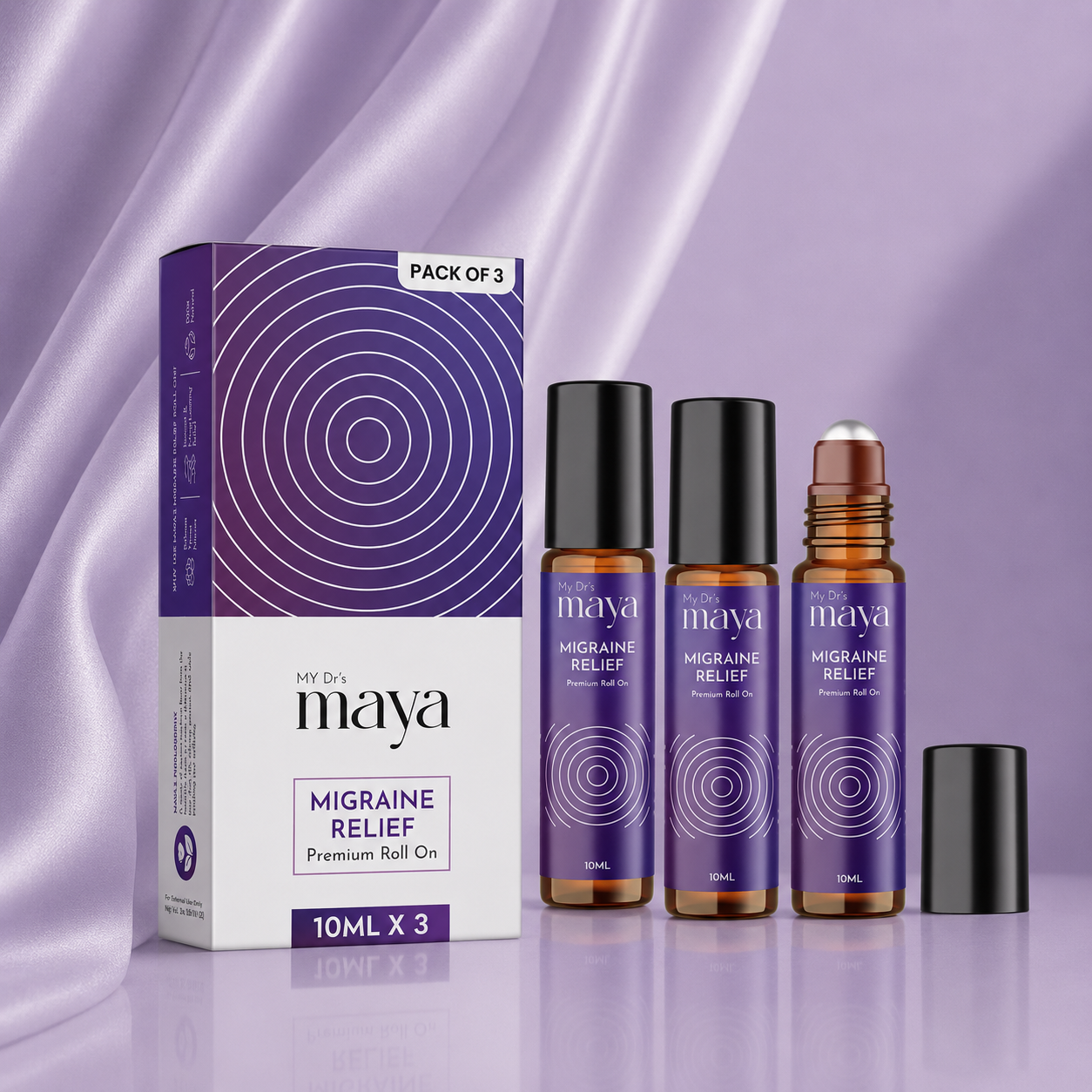 Maya Aromatherapy Migraine Relief Premium Roll On – 100% Natural | 10ml | Pack of 3