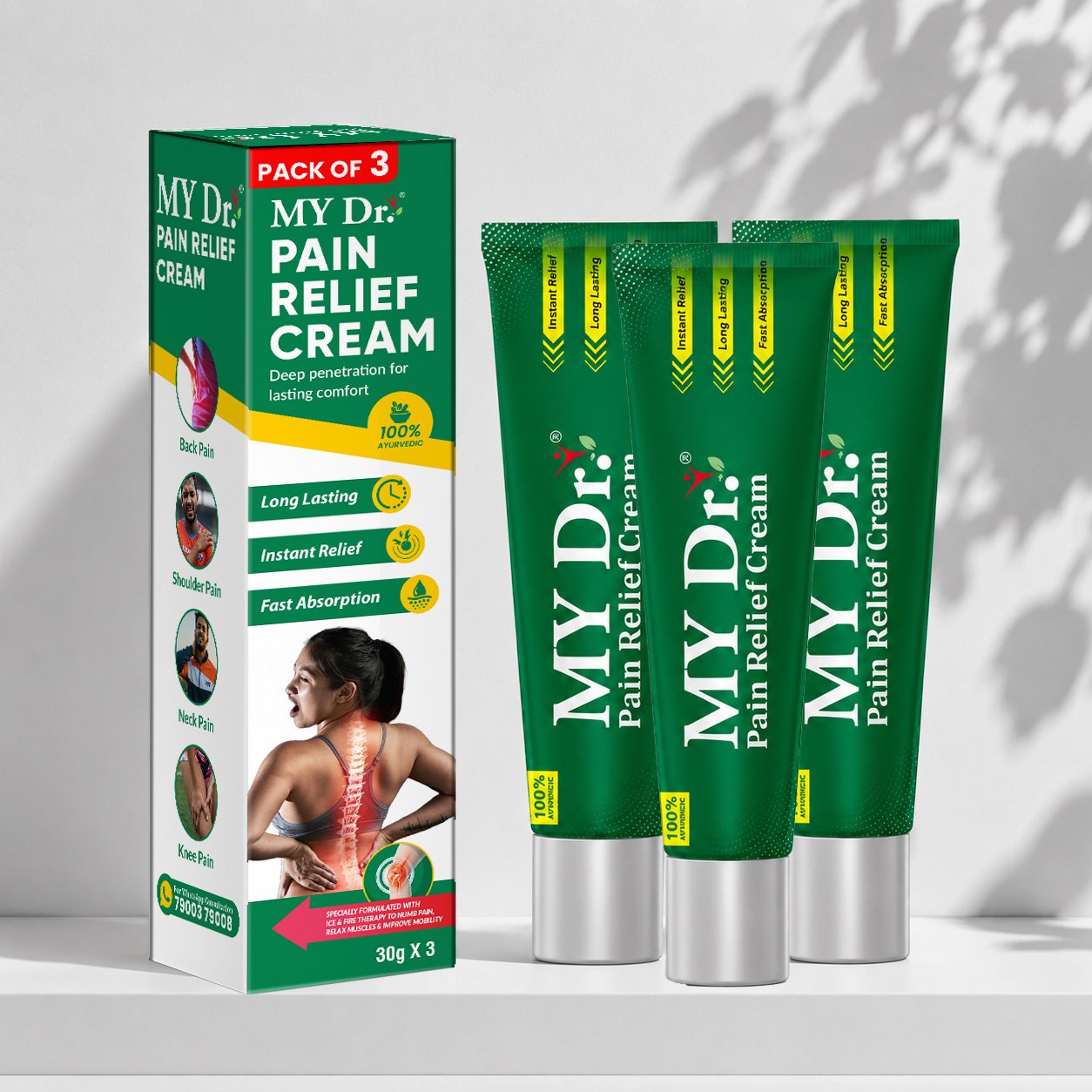 MY Dr. Pain Relief Cream – Ayurvedic Joint & Muscle Pain Relief | 60g | Pack of 3