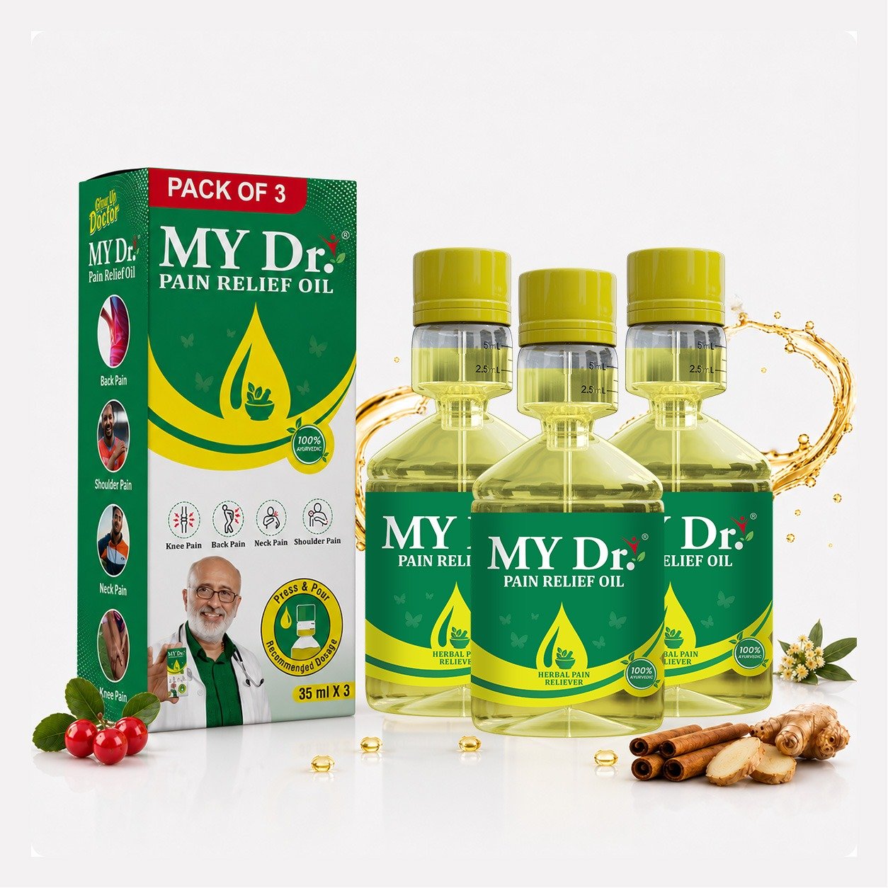 MY Dr. Pain Relief Oil – Ayurvedic Joint, Knee, Back & Muscle Pain Relief | 70ml | Pack of 3